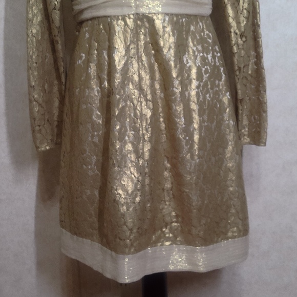 NWOT Laundry Gold Lame Lace Cream Lining Zip Closure Cotton/Nylon Midi Dress Sz8 - Picture 6 of 11